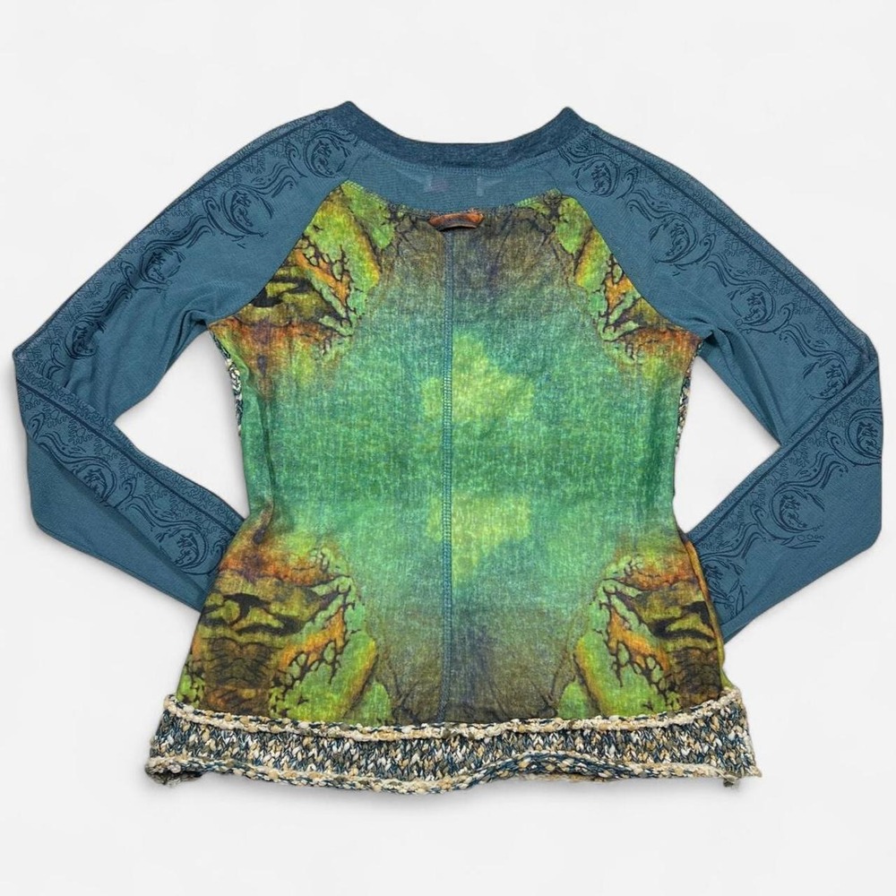 Emma G Fairy Zip Up Sweater Watercolor Print Mesh Sleeves - Picture 3 of 6